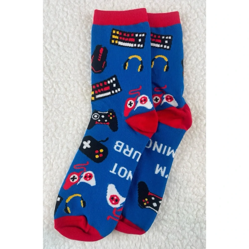(NWOT) Blue/Red Novelty Gamer Tall Socks